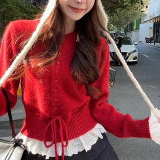 Drawstring Button-Front Solid Knit Jacket