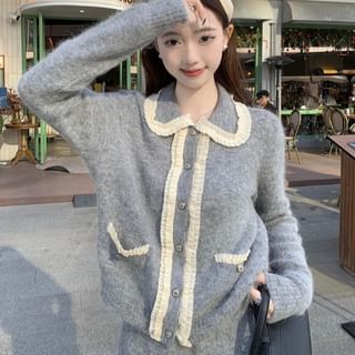 Mesh Ruffle Collar Button-Front Cardigan & High Waist Mini Skort