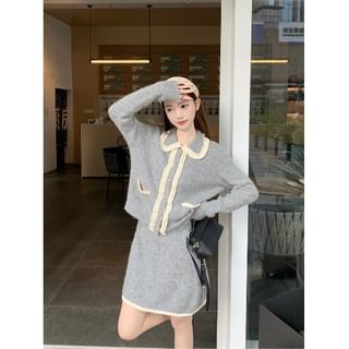 Mesh Ruffle Collar Button-Front Cardigan & High Waist Mini Skort