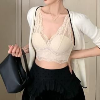 3/4 Sleeve V-Neck Plain Crop Cardigan / Lace Cami Top / Mid Rise Plain Shorts