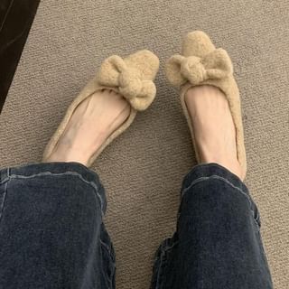 Square Toe Bow Wool Flats