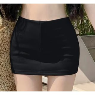 High Waist Plain Mini Pencil Skirt