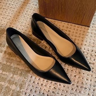 Chunky Heel Pointed Toe Plain Faux Leather Pumps