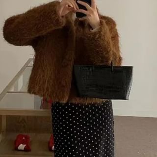 Collar Plain Fluffy Button Jacket