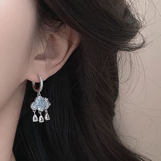 Rhinestone Cloud Hoop Drop Earring / Clip On Earring