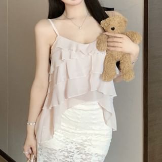 Plain Ruffle Asymmetrical Cami Top