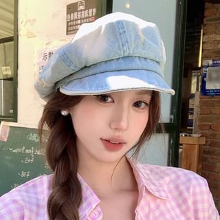 Washed Distressed Denim Newsboy Cap