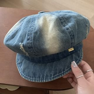 Washed Distressed Denim Newsboy Cap
