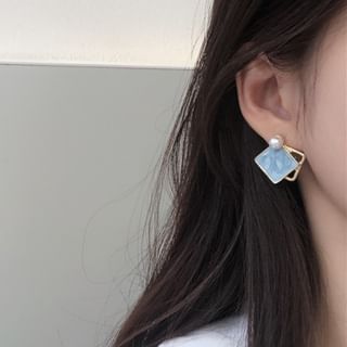 Faux Pearl Geometric Stud Earring / Clip On Earring