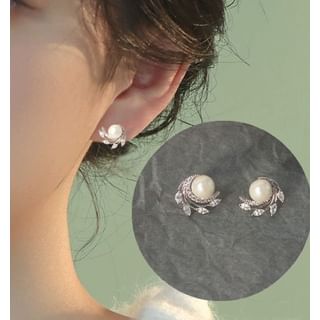 Faux Pearl Rhinestone Stud Earring / Clip On Earring