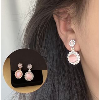 Cabochon Rhinestone Drop Earring / Clip On Earring