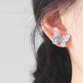 Rhinestone Butterfly Stud Earring / Clip On Earring