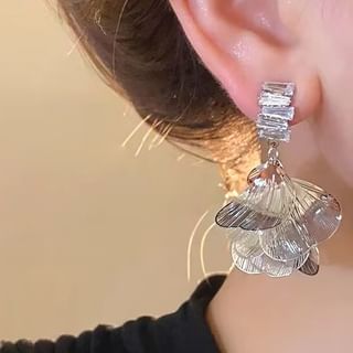 Rhinestone Petal Drop Earring / Clip On Earring