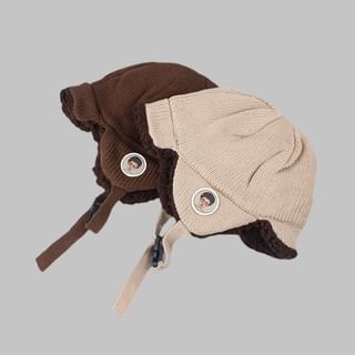 Cartoon Trapper Knit Hat Embroidered