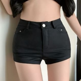 High Waist Plain Zip Hem Shorts