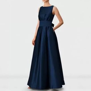 Sleeveless Satin Plain A-Line Maxi Dress