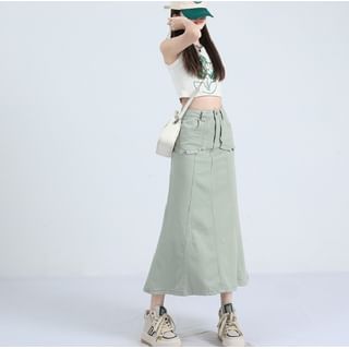 Solid High-Waisted Mermaid Midi Skirt