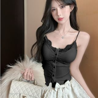 Lace Trim Crop Camisole with High Waist Mini Skirt Set