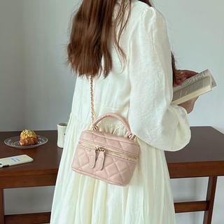 Faux Leather Plain Quilted Zip Crossbody Bag