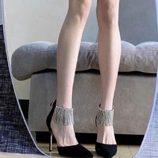 Stiletto Pointed Toe Rhinestone Fringed D'Orsay Pumps (Various Designs)
