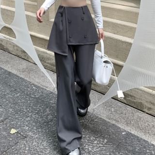 High Waist Skirt Overlay Plain Flared Pants