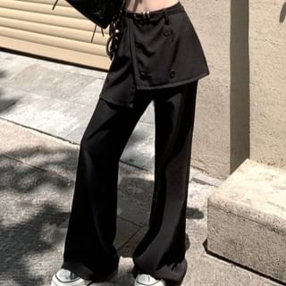 High Waist Skirt Overlay Plain Flared Pants
