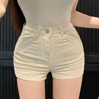 High Waist Plain Denim Hot Pants