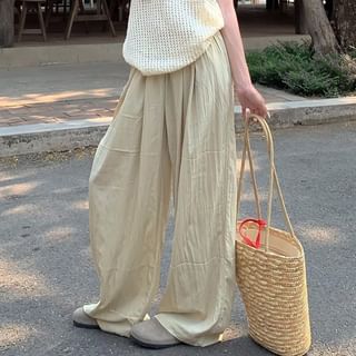 Sleeveless Scoop Neck Plain Knit Top / High Waist Plain Wide Leg Pants / Scoop Neck Plain Tank Top