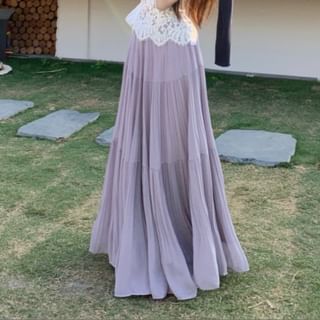 Lace Cami & Crinkle Maxi Skirt & Cardigan Set