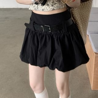 Set: High Waist Plain Paperbag Mini Skirt + Belt