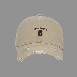 Washed Number Cap Distressed Embroidered