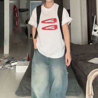 Short-Sleeve Round Neck Print Oversized T-Shirt