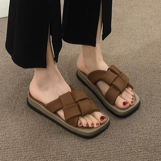 Woven Square Leather Faux Platform Toe Sandals