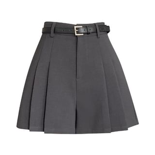 High Waist Plain Pleated Skort
