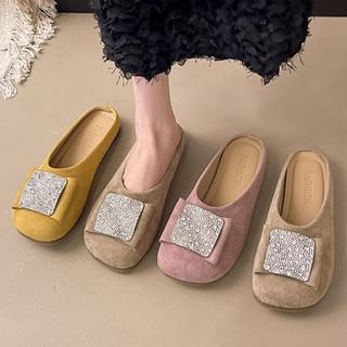Flat Round Mules Toe Rhinestone