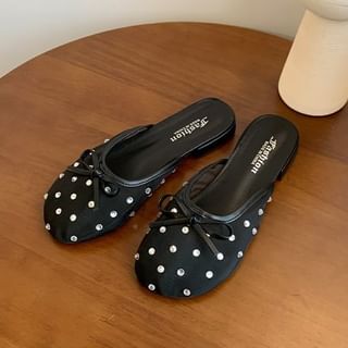 Mules Bow Mesh Rhinestone