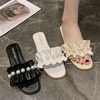Pearl Faux Ruffle Slide Sandals