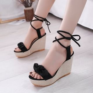 Bow Wedge Tie-Up Platform Sandals