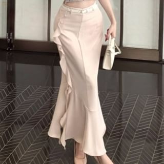 Dotted Crop Top, High Waist Mermaid Maxi Skirt, and Belt Set