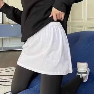 Elastic Waist Smooth Mini Flared Skirt