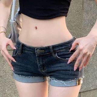 Low Rise Frayed Denim Hot Pants