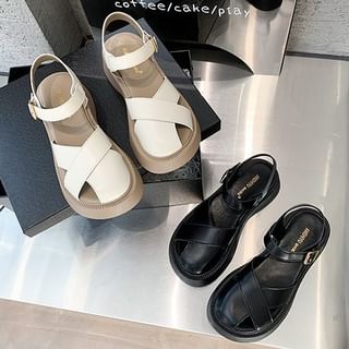 Leather Platform Faux Sandals