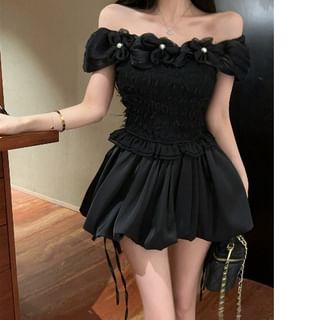 Ruffled Off-Shoulder Blouse, Bow-Hem Skort & Tiered Mini Skirt Set