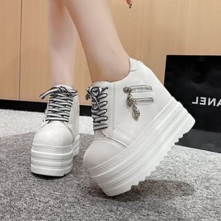 Platform Hidden Wedge Panel Zip Sneakers