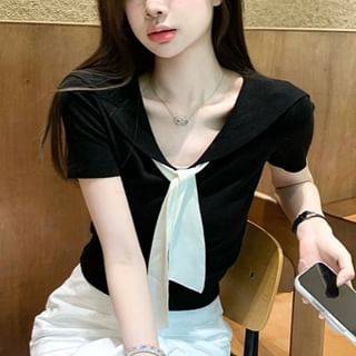 Short Sleeve V-Neck Top High Waist Maxi A-Line Skirt