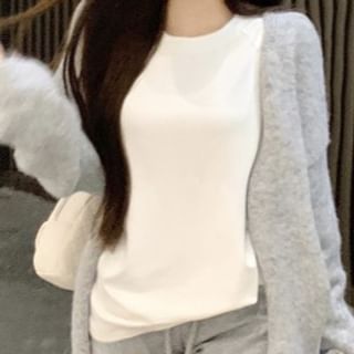 Long Sleeve Crew Neck Tee, Cardigan & Drawstring Shorts Set