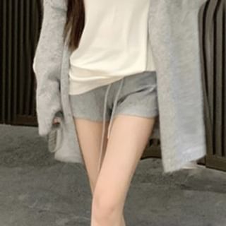 Long Sleeve Crew Neck Tee, Cardigan & Drawstring Shorts Set