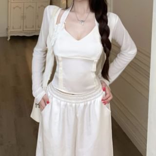 Camisole Halter Top and V-Neck Cardigan Set