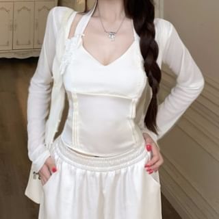 Camisole Halter Top and V-Neck Cardigan Set