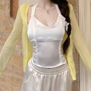 Camisole Halter Top and V-Neck Cardigan Set